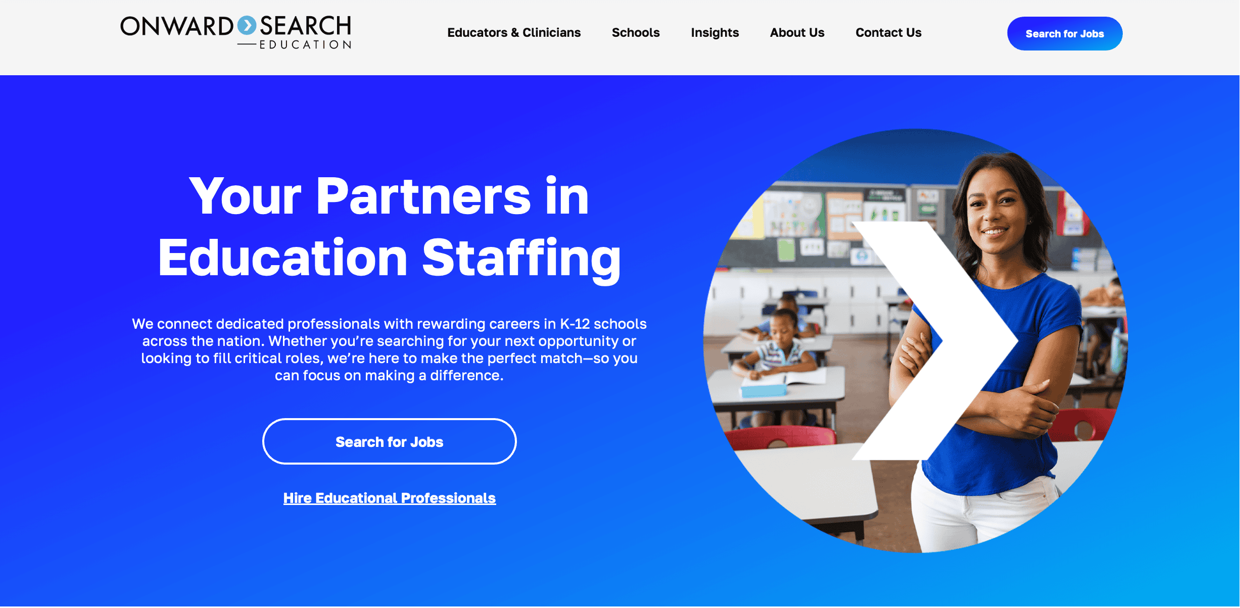 A screenshot of the Onward Education Homepage