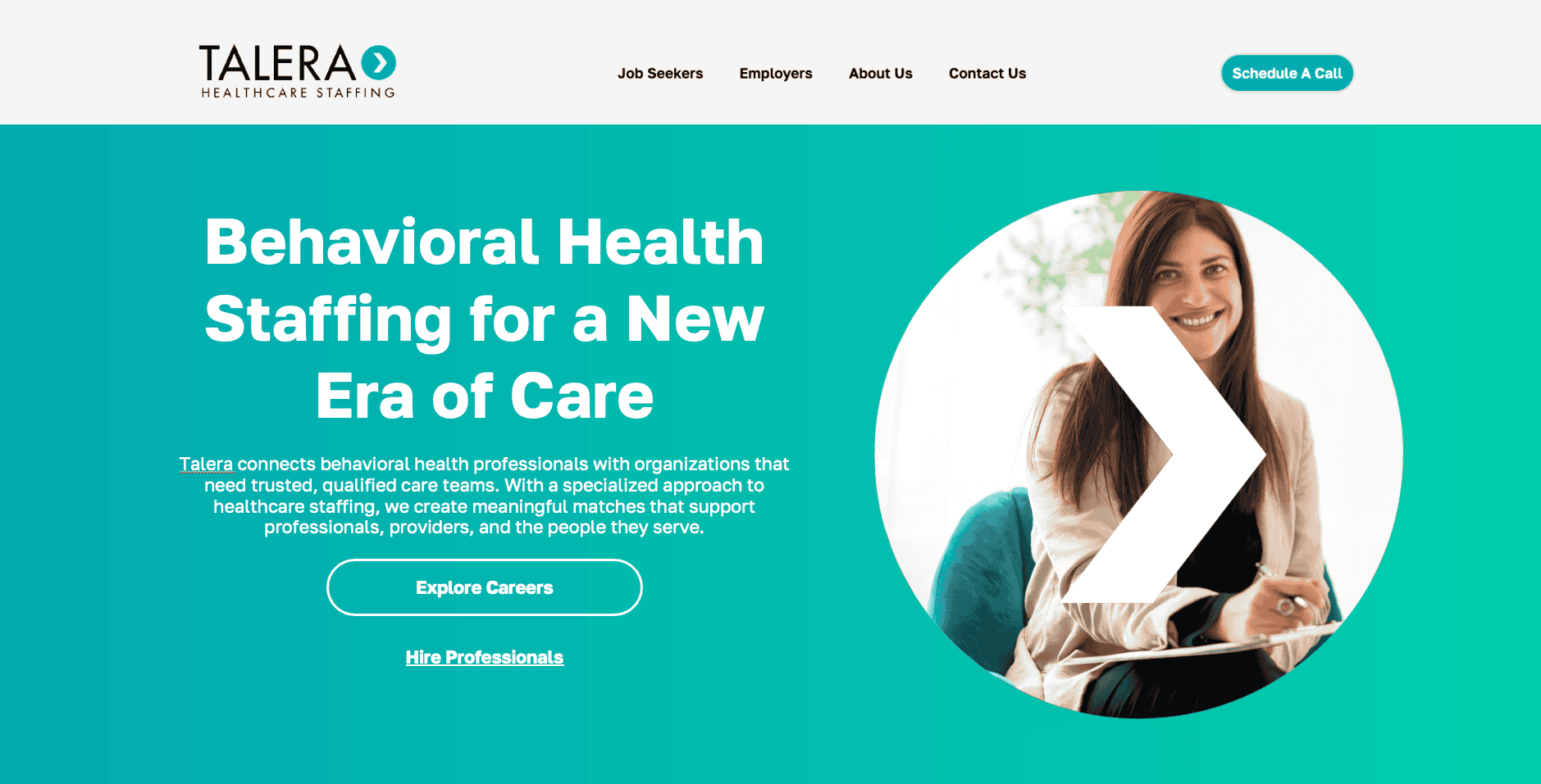 A screenshot of the Talera Homepage